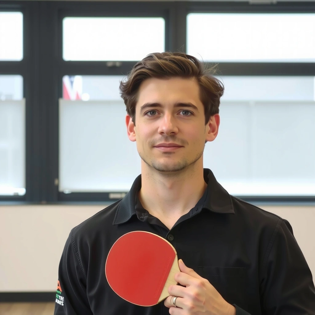 Portrait of an expert in table tennis equipment
