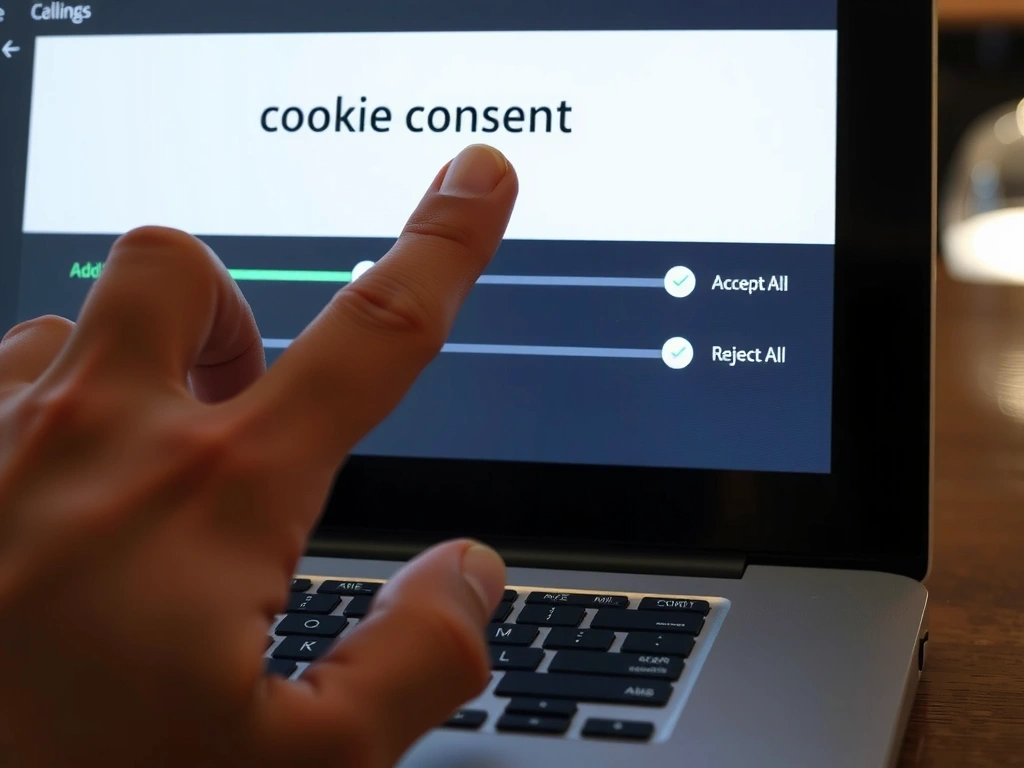 Hand interacting with a digital cookie settings interface