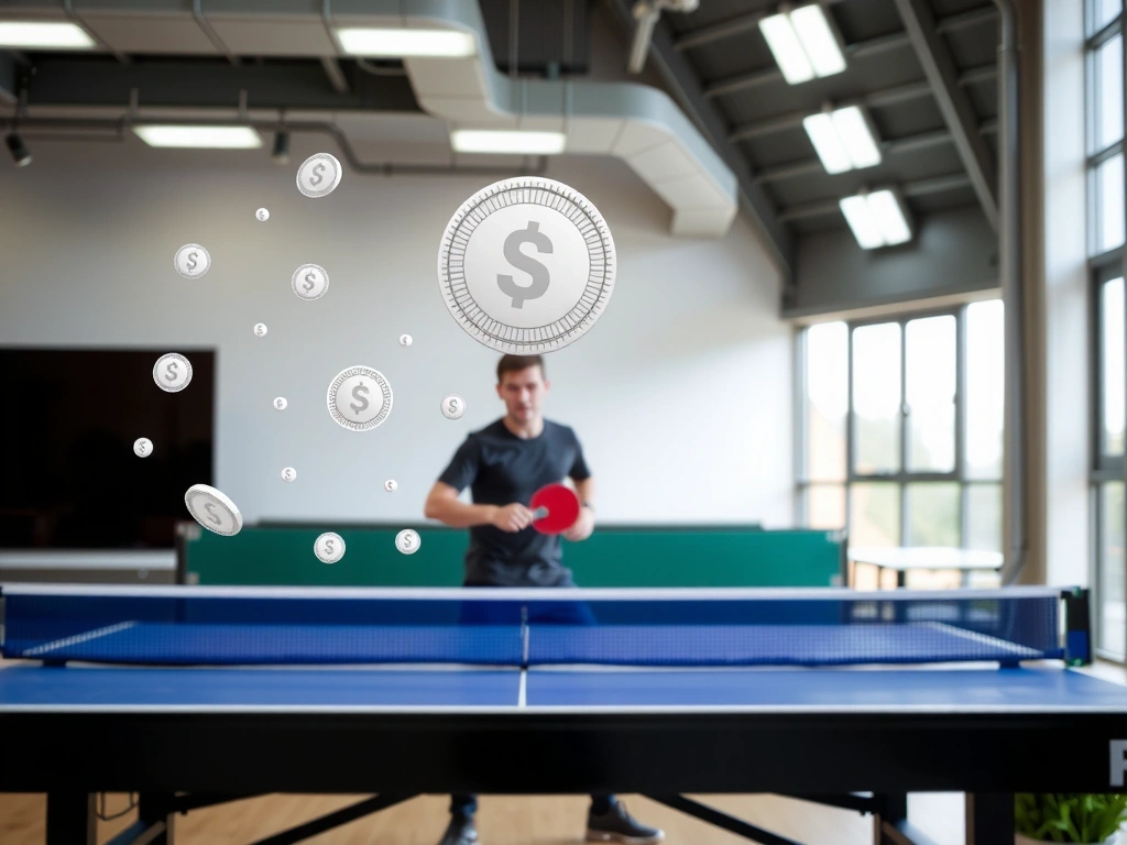 Table tennis player in action with cookie overlay