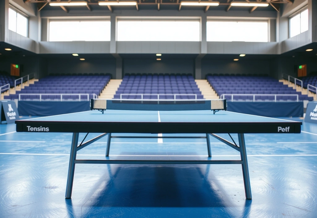 Professional indoor ping pong table in action