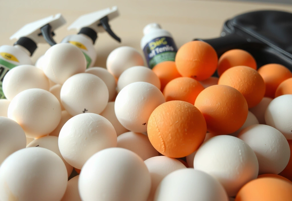 Variety of table tennis balls and accessories