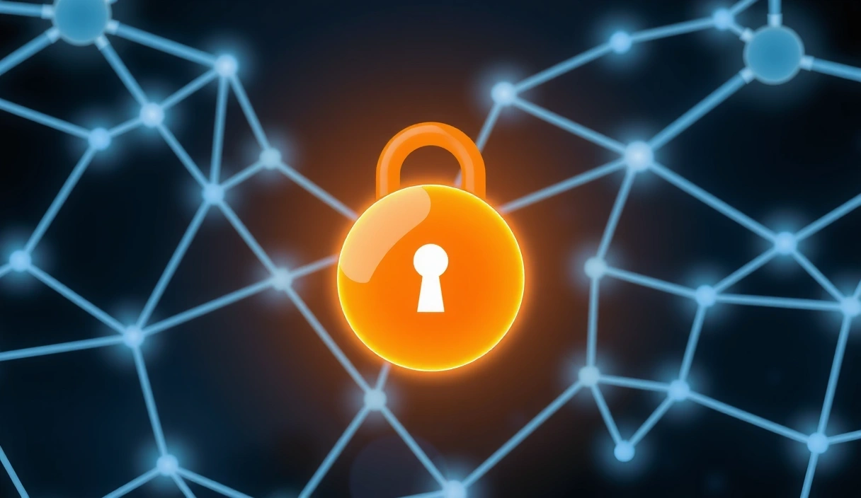 A secure padlock icon overlaid on a digital network background, symbolizing data privacy and protection.