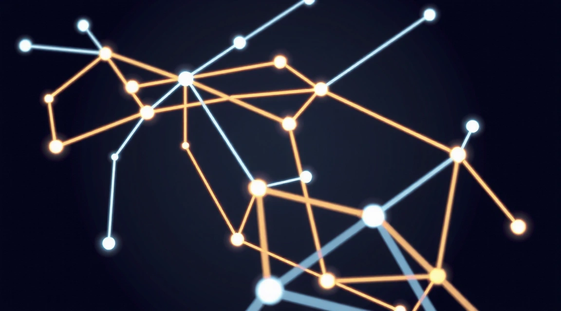 Abstract representation of data flow and analytics, showing interconnected nodes and lines.