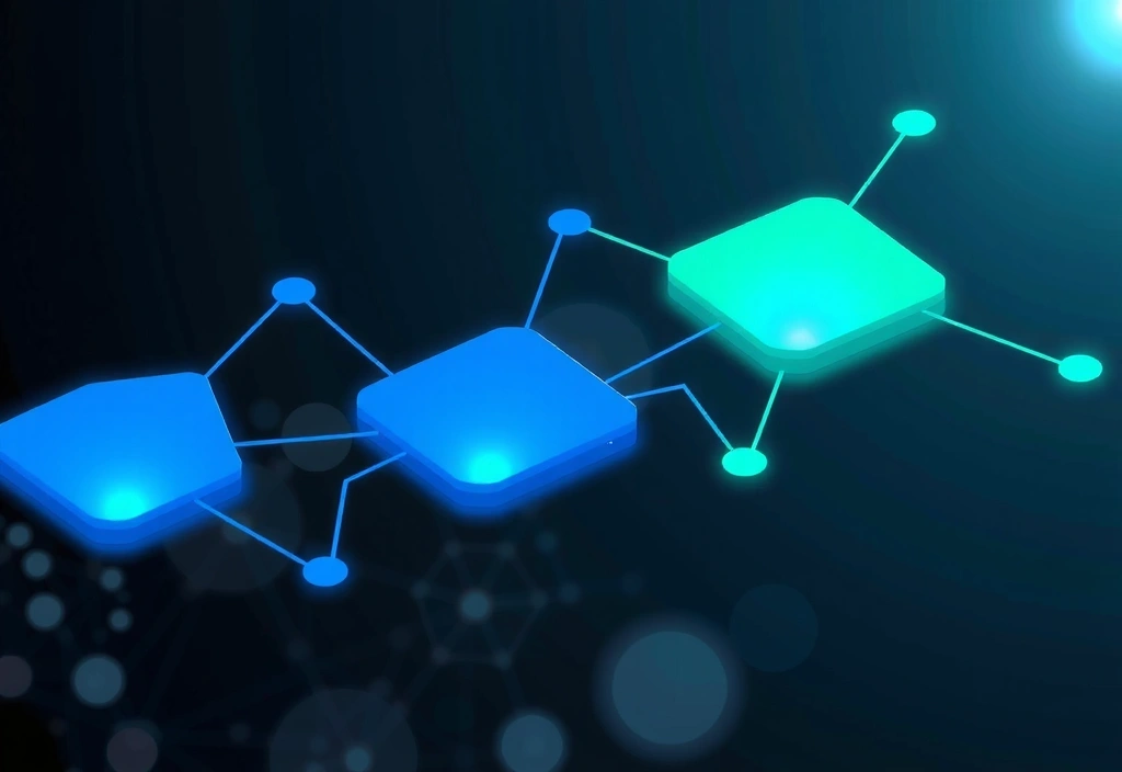 Abstract visual of data security with interlocking shields and glowing connections, representing protection of information.